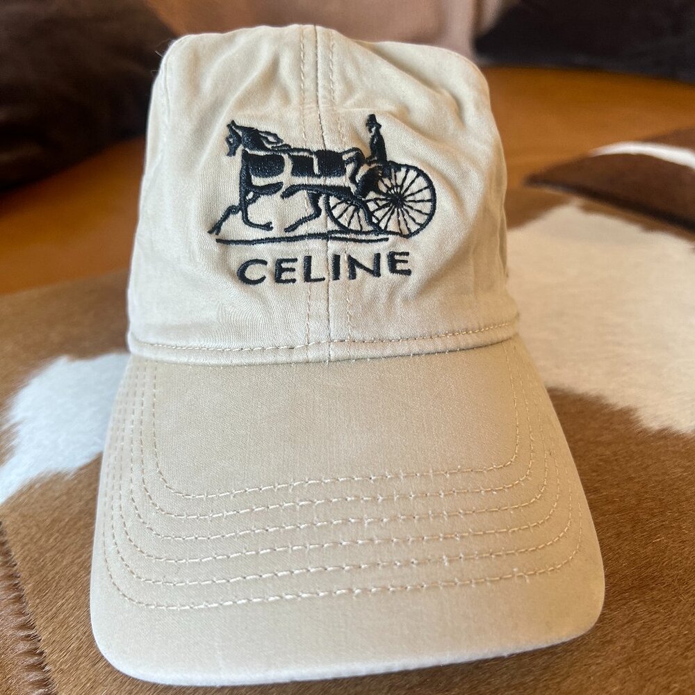Celine Horse & Carriage Women's Baseball Cap (Beige with Black Stitching)